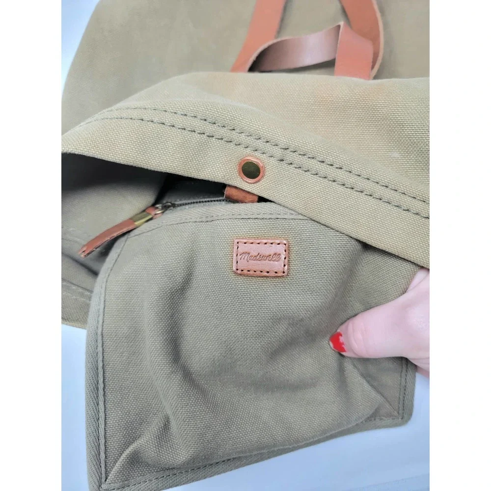 Madewell Olive Green Canvas Backpack with Brown Leather Trim